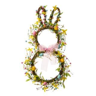 Glitzhome® 25" Easter Bunny Shaped Wreath with Eggs & Satin Ribbon Bow | Michaels | Michaels Stores