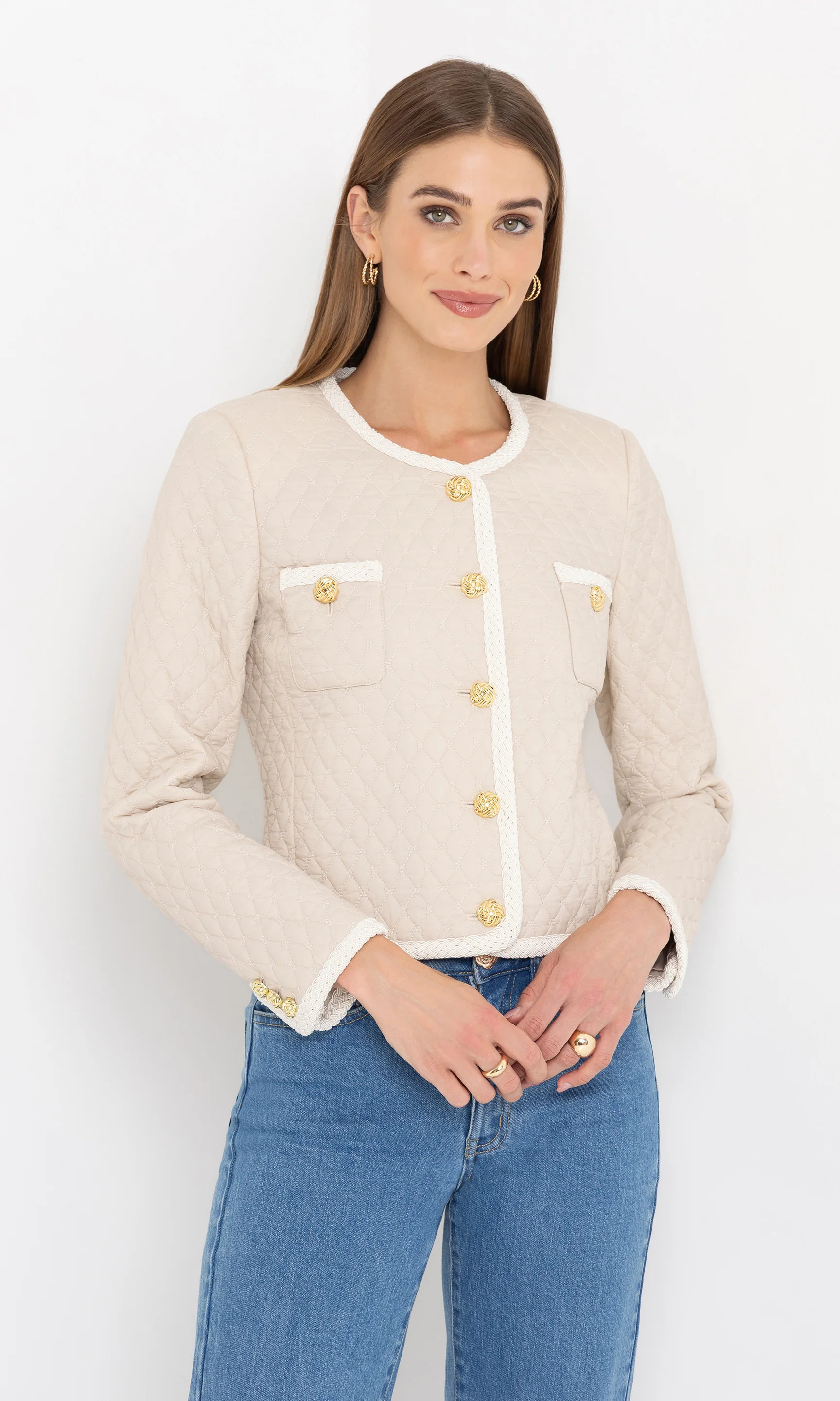 Everie Quilted Jacket L / Prosecco/White | Generation Love