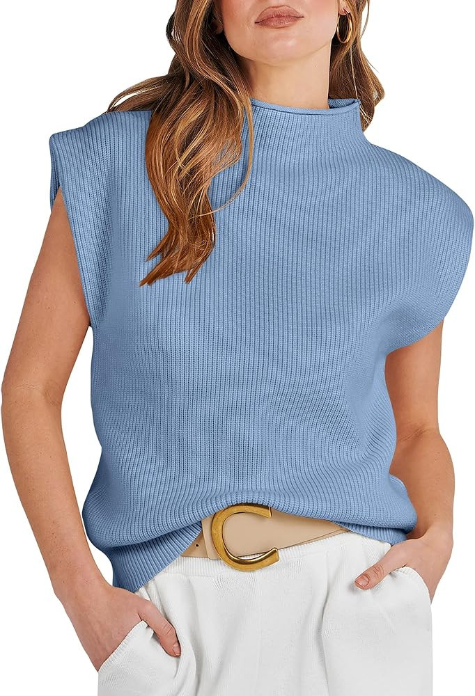 ANRABESS Women's Mock Neck Sleeveless Sweater Vest Casual Cap Sleeve Knit Pullover Tank Tops 2026... | Amazon (US)