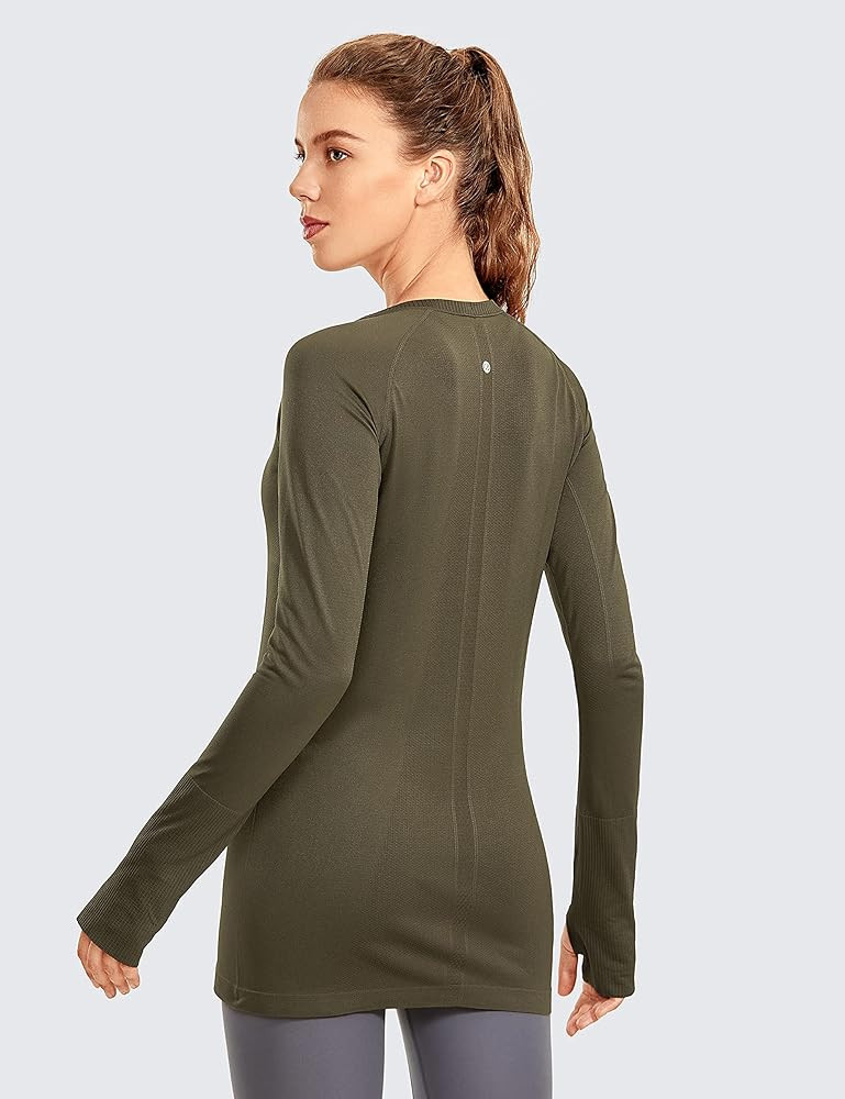 CRZ YOGA Women's Seamless Athletic Long Sleeves Sports Running Shirt Breathable Gym Workout Top | Amazon (US)