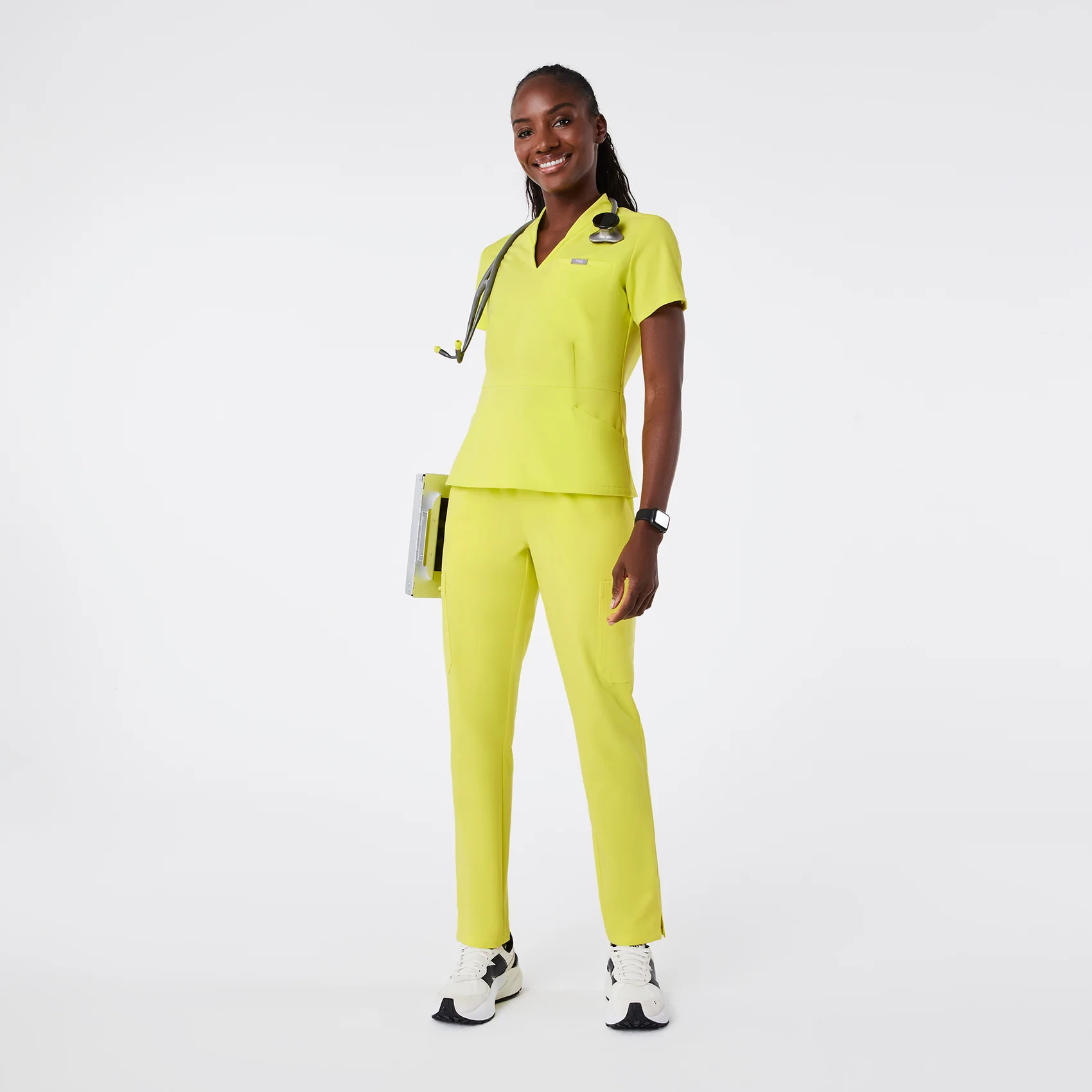 Women’s Lillian Slim V-Neck Peplum Scrub Top - Serving Lime · FIGS | FIGS