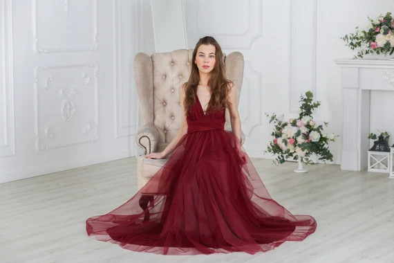 Burgundy Wine Bridesmaid Dress Burgundy Infinity Tulle Dress | Etsy | Etsy (US)