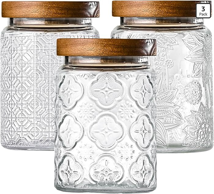 Adodeen 3-Pack 24oz Glass Jar With Airtight Lid,Kitchen Canisters For Countertop,Coffee Sugar Con... | Amazon (US)
