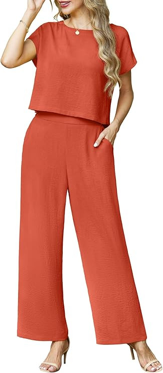 Lepunuo 2 Piece Sets for Women Summer Cap Sleeve Crop Top Wide Leg Pants Matching Lounge Set Vaca... | Amazon (US)