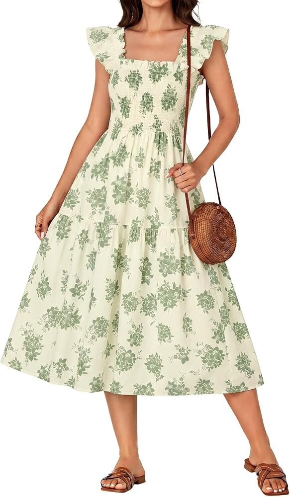 Women's A Line Smocked Midi Dress | Amazon (US)