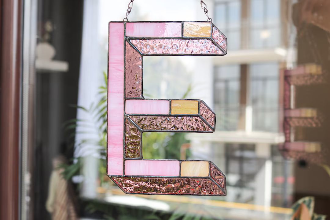 Stained glass letters for home and holiday decor In warm pink purple cream colors Author's design... | Etsy (US)