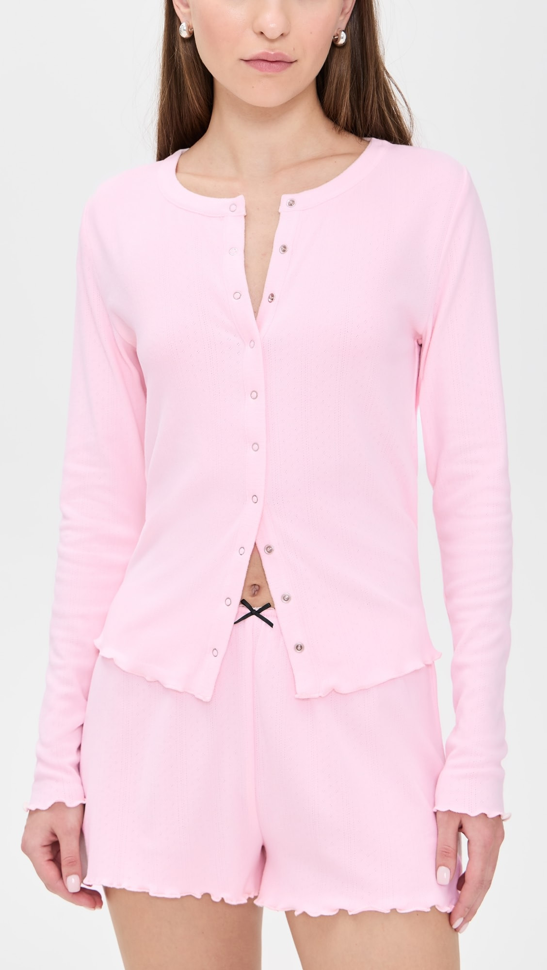 Brushed Pointelle Long Sleeve Short Set | Shopbop