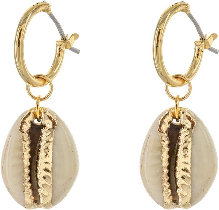 Columbus 14K Gold Plated Charm Huggie Hoop Earrings - Butterfly Earrings - Pearl Drops - Cowry Sh... | Amazon (US)