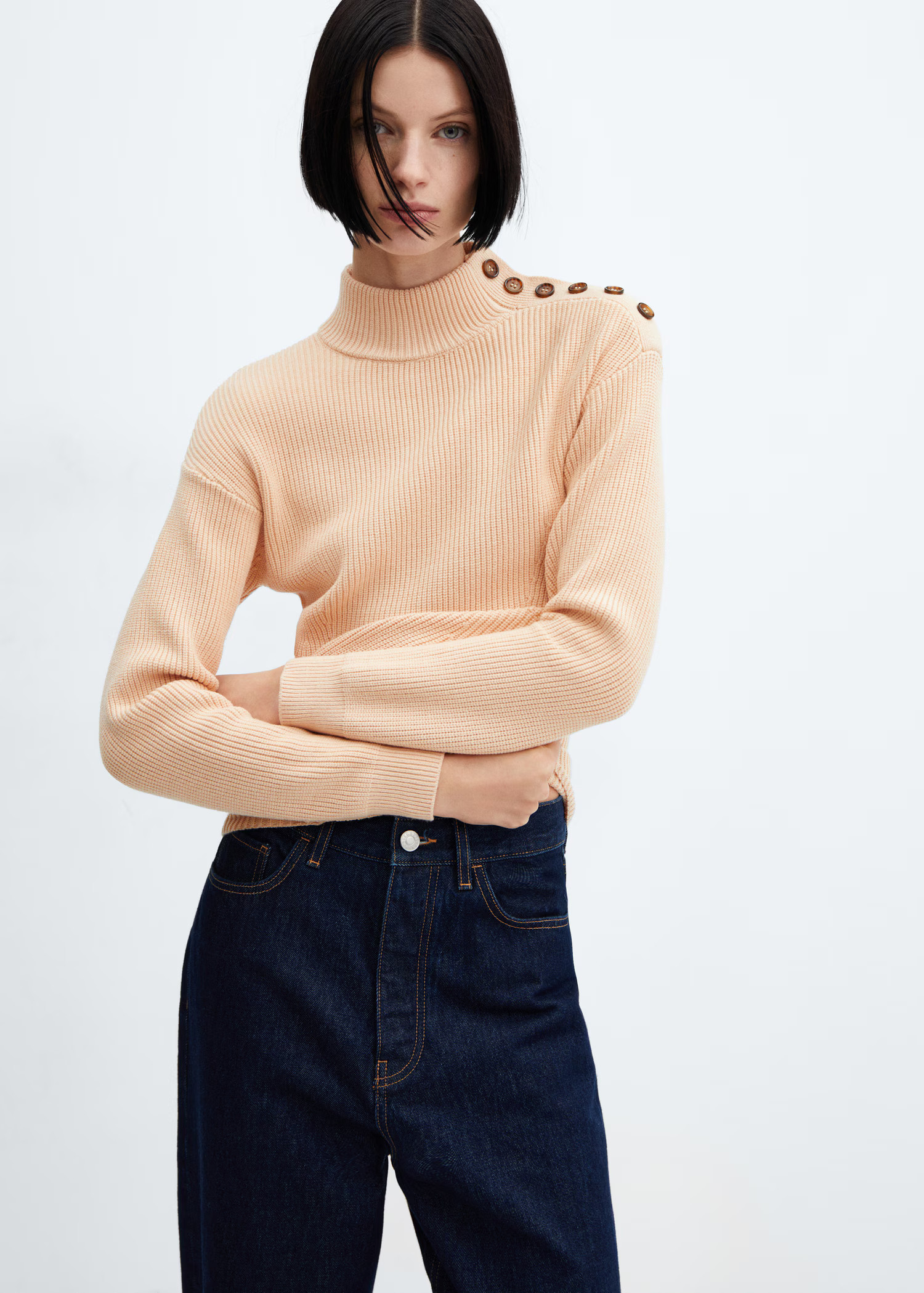 Shouder buttons ribbed sweater | Mango (US/MX/AU)