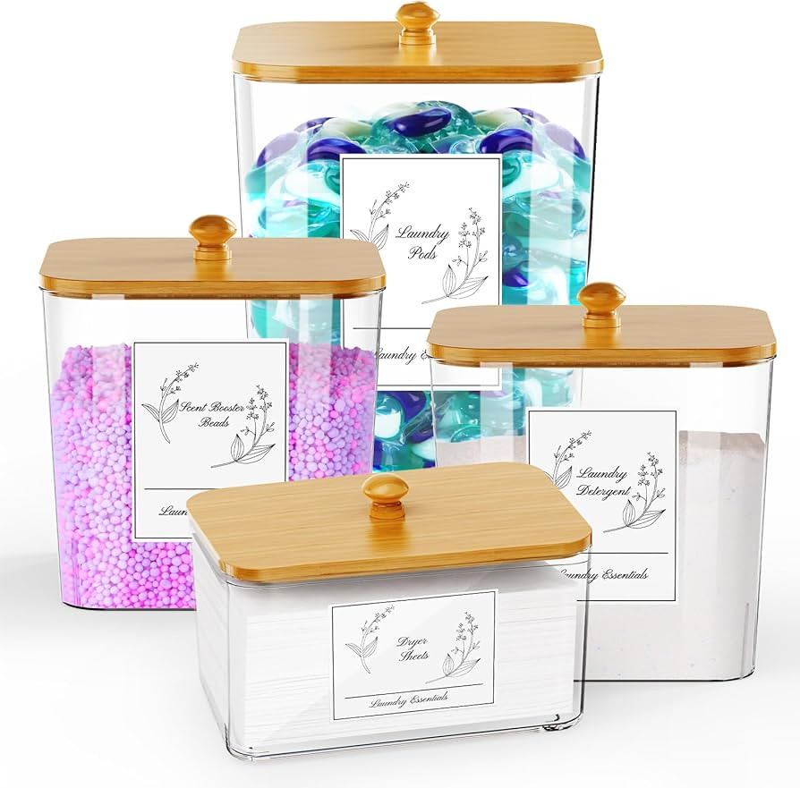 4 Pack Laundry Pods Container & Dryer Sheet Holder, Square Plastic Laundry Room Organization and ... | Amazon (US)