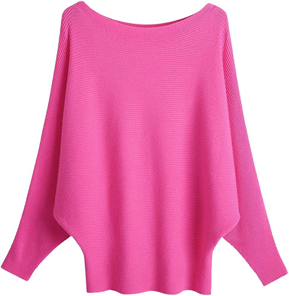 EDSTAR Women Dolman Batwing Sleeves Knitted Sweaters Winter Boat Neck Pullovers Tops | Amazon (US)