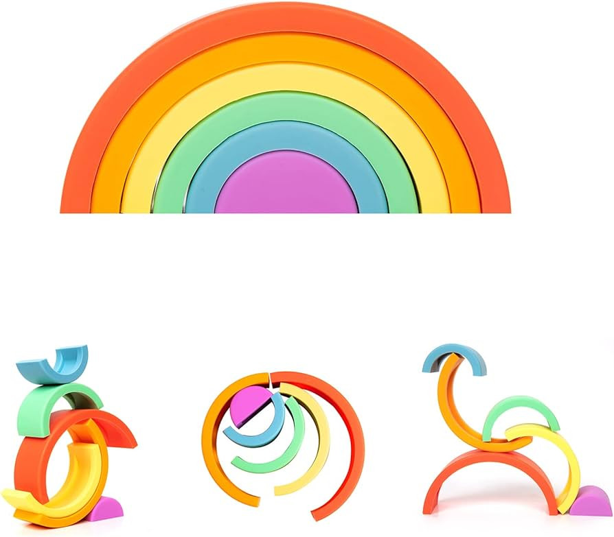 Garnome Rainbow Stacking Toy,6 Layer Silicone Nesting Puzzle Blocks Baby Stacking Toy,Educational Le | Amazon (US)