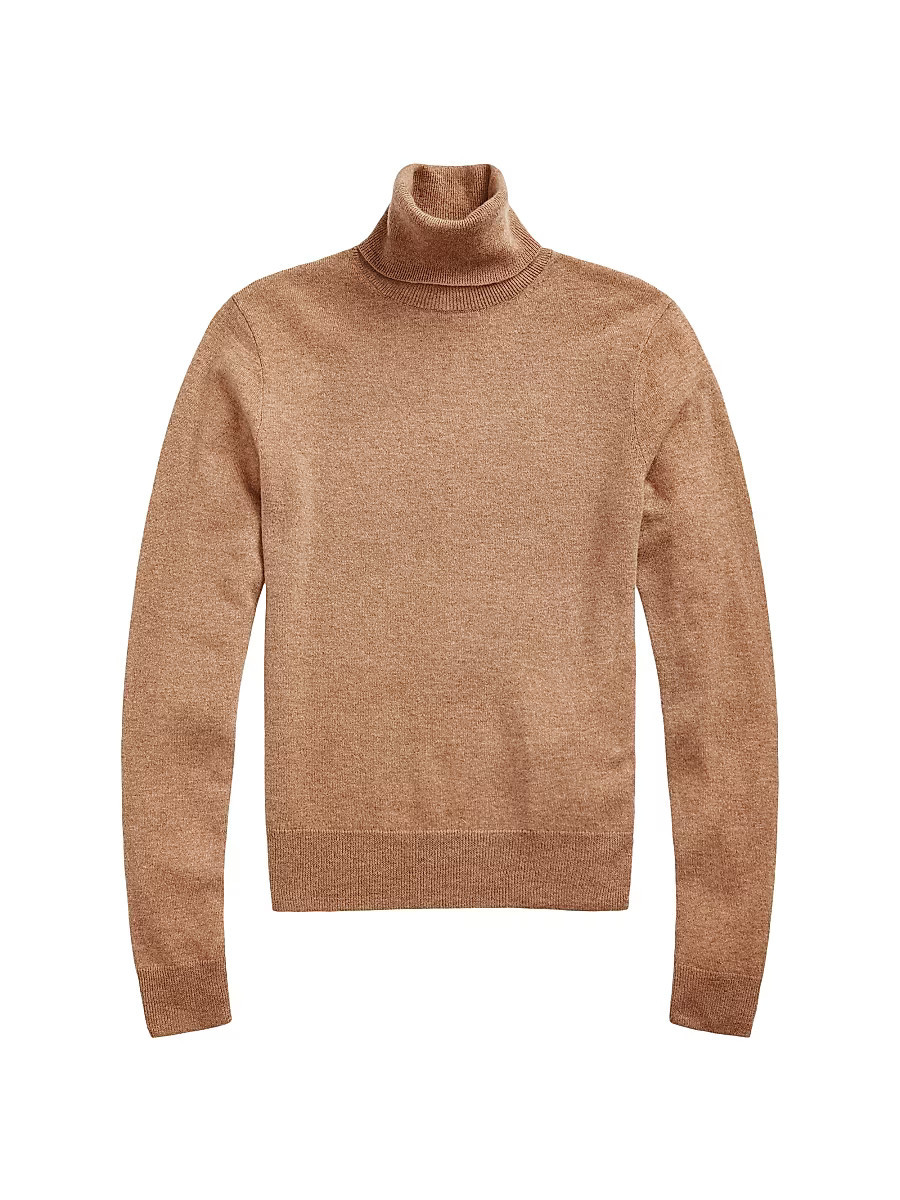 Women's Fitted Cashmere Turtleneck Sweater - Collection Camel Melange - Size Large | Saks Fifth Avenue