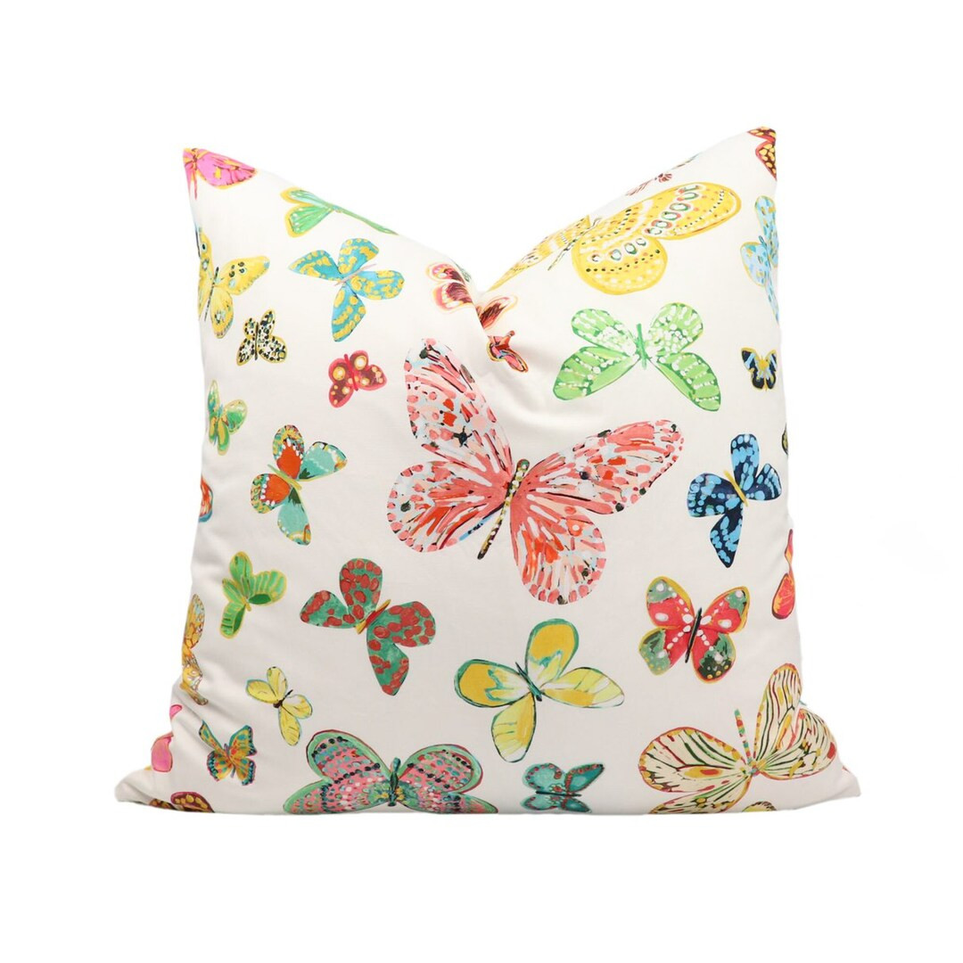 Schumacher Butterfly Pillow Cover in Multi 174900 // Designer Pillow With Knife Edge // High End ... | Etsy (US)