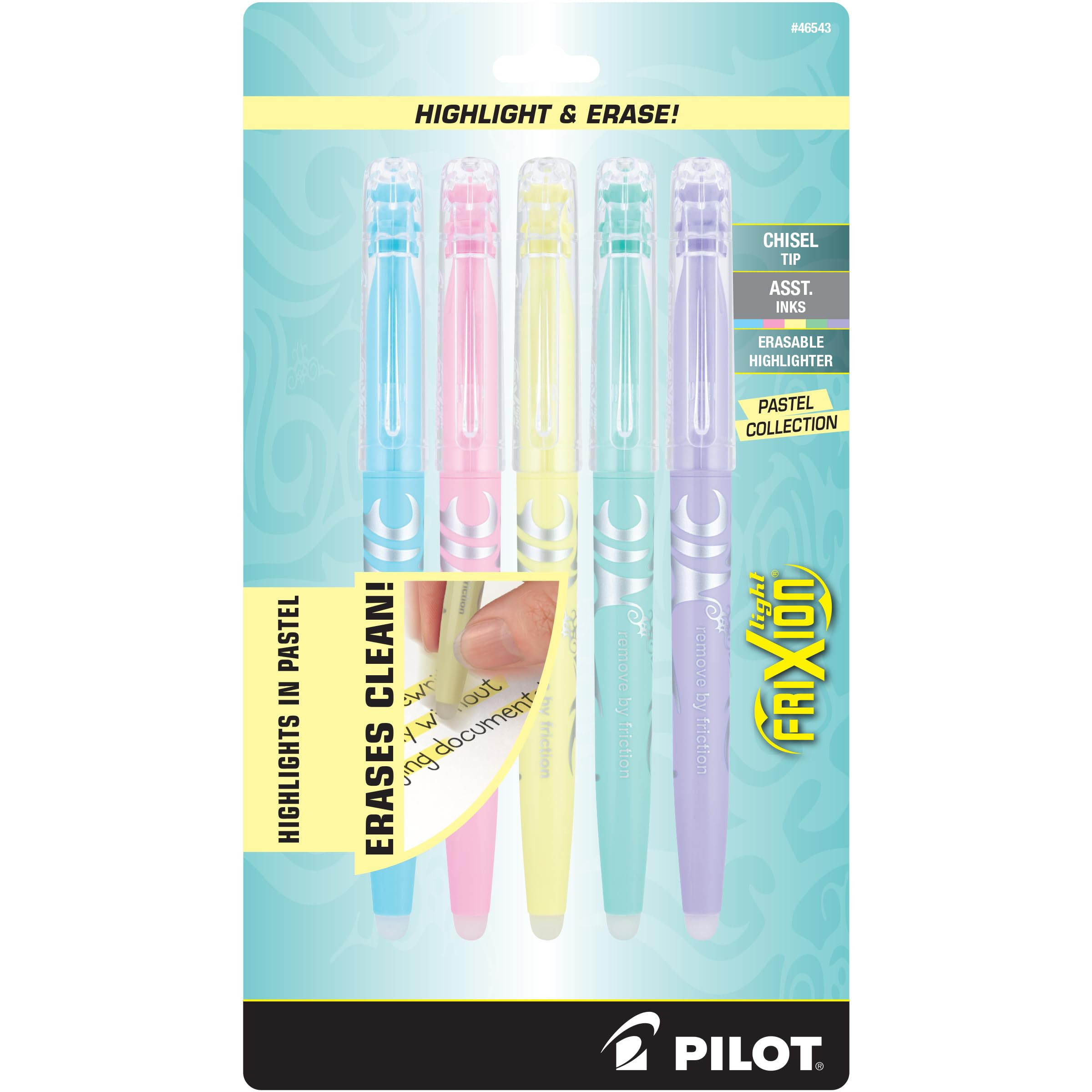 Pilot, FriXion Light Pastel Erasable Highlighters, Chisel Tip, Pack of 5, Pastel Blue, Pink, Yell... | Amazon (US)