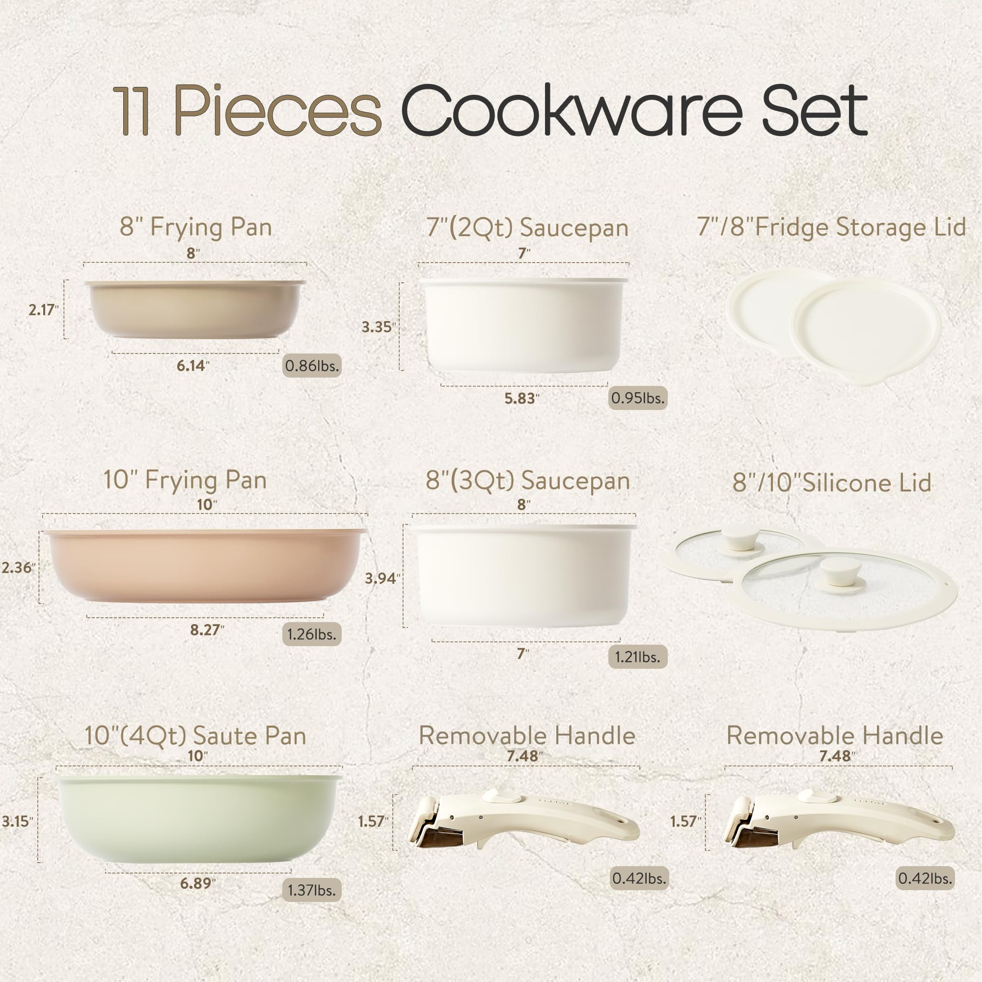 CAROTE 11pcs Pots and Pans Set, Nonstick Kitchen Cookware Sets with Detachable Handles, Induction... | Amazon (US)