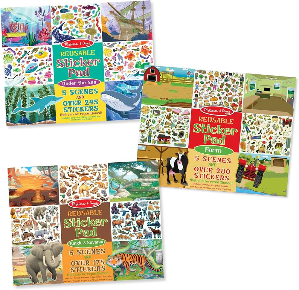 Melissa & Doug Reusable Sticker Pad Bundle - Jungle, Farm & Under the Sea - Art Activities For Ki... | Amazon (US)