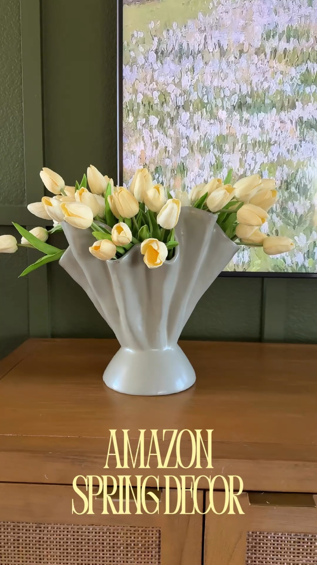Both Amazon finds! The ruffle vase is perfection. I used two sets of the cream colored faux tulips 

#LTKHome #LTKWatchNow #LTKSeasonal
