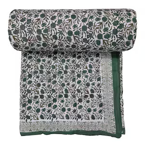 Green Floral Hand Block Print Quilt Reversible Quilt Soft | Etsy | Etsy (US)