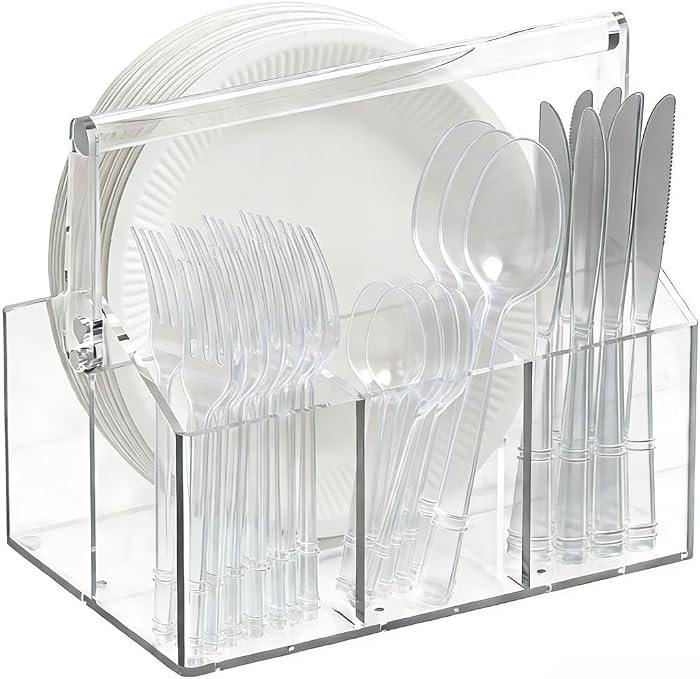 Chivalral Clear Acrylic Utensil Caddy, 4 Compartment Silverware Holder | Amazon (US)