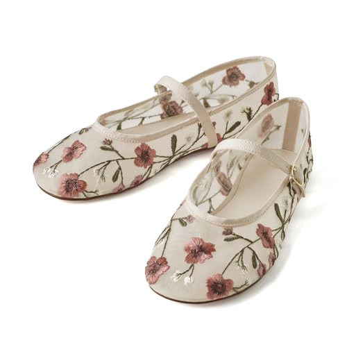 Amazon.com | Ballet Flats with Strap for Women Floral Ballet Flats Mesh Shoes Women Flat Slip On ... | Amazon (US)