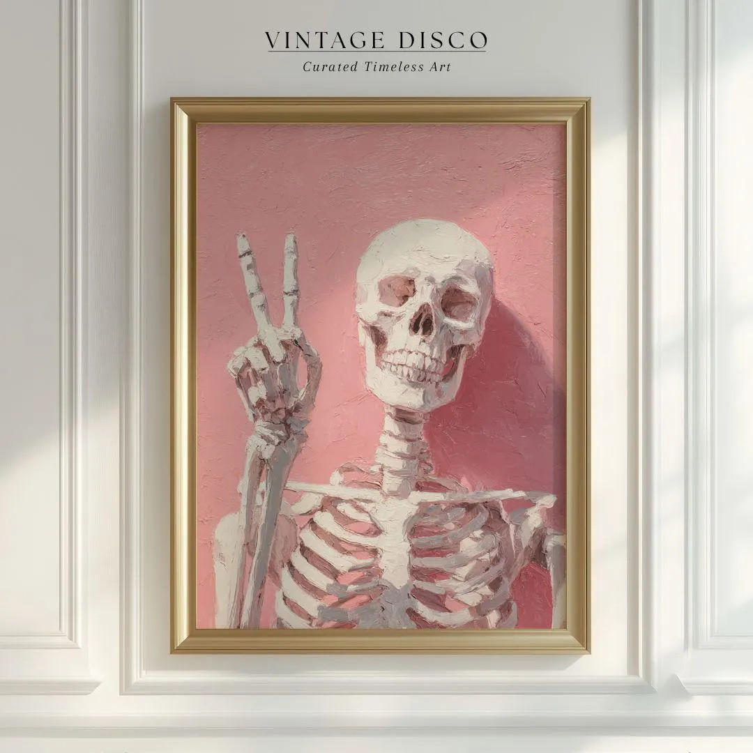 Whimsical Pink Skeleton Halloween Print - Pastel Goth Printable, Spooky Girly Gothic Fall Wall Ar... | Etsy (US)