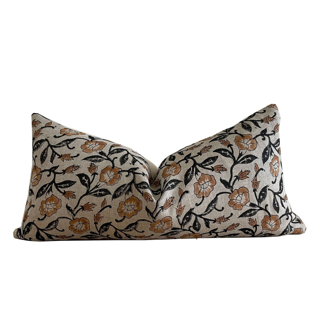 Natural Yellow and Black Block Print on Linen Pillow Cover - Etsy | Etsy (US)