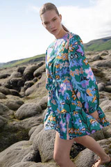 Crewneck Flirty Short Dress- Bukhara Green | Oliphant Design