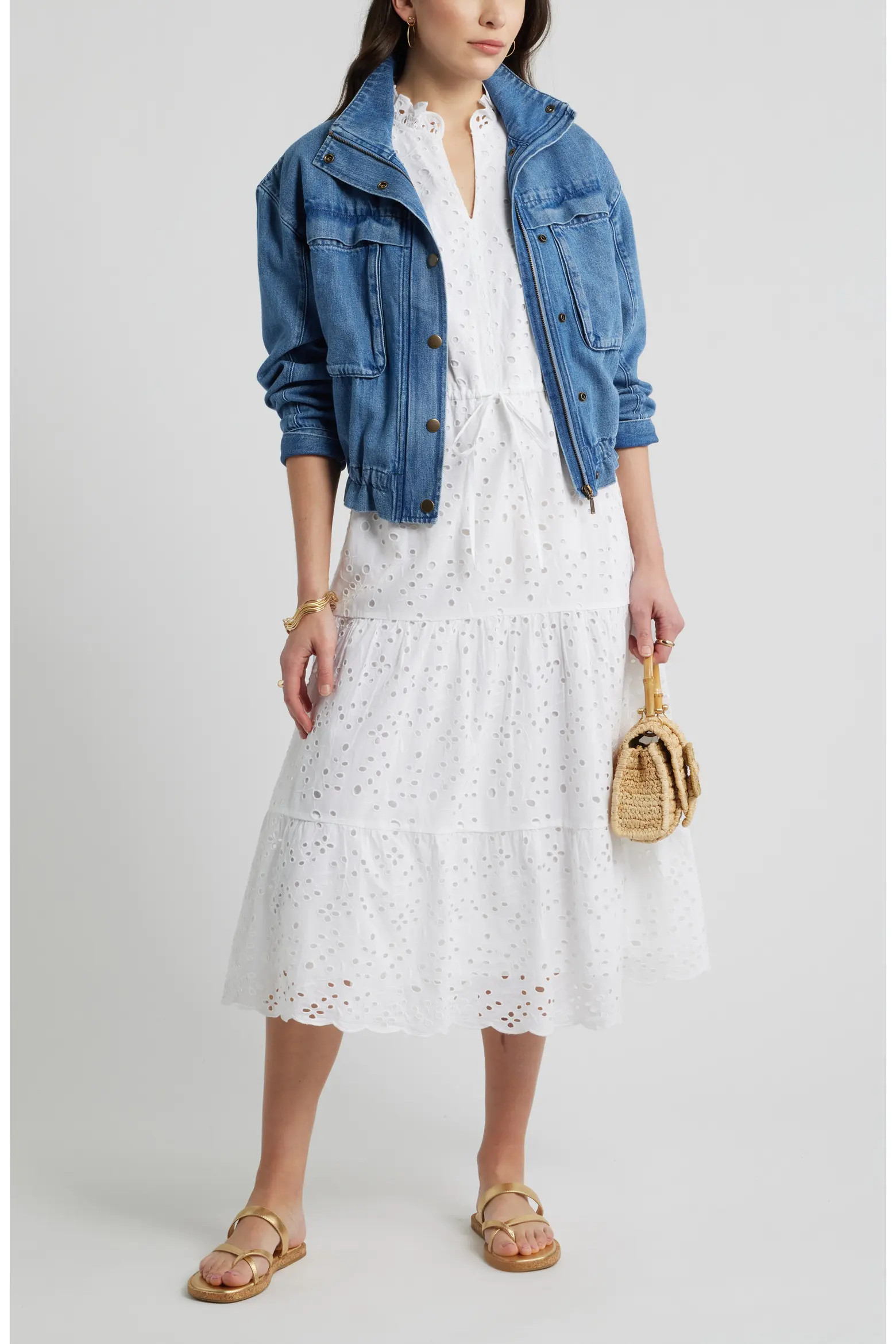 Ruffle Flutter Sleeve Cotton Broderie Anglaise Midi Dress (Women) | Nordstrom | Nordstrom