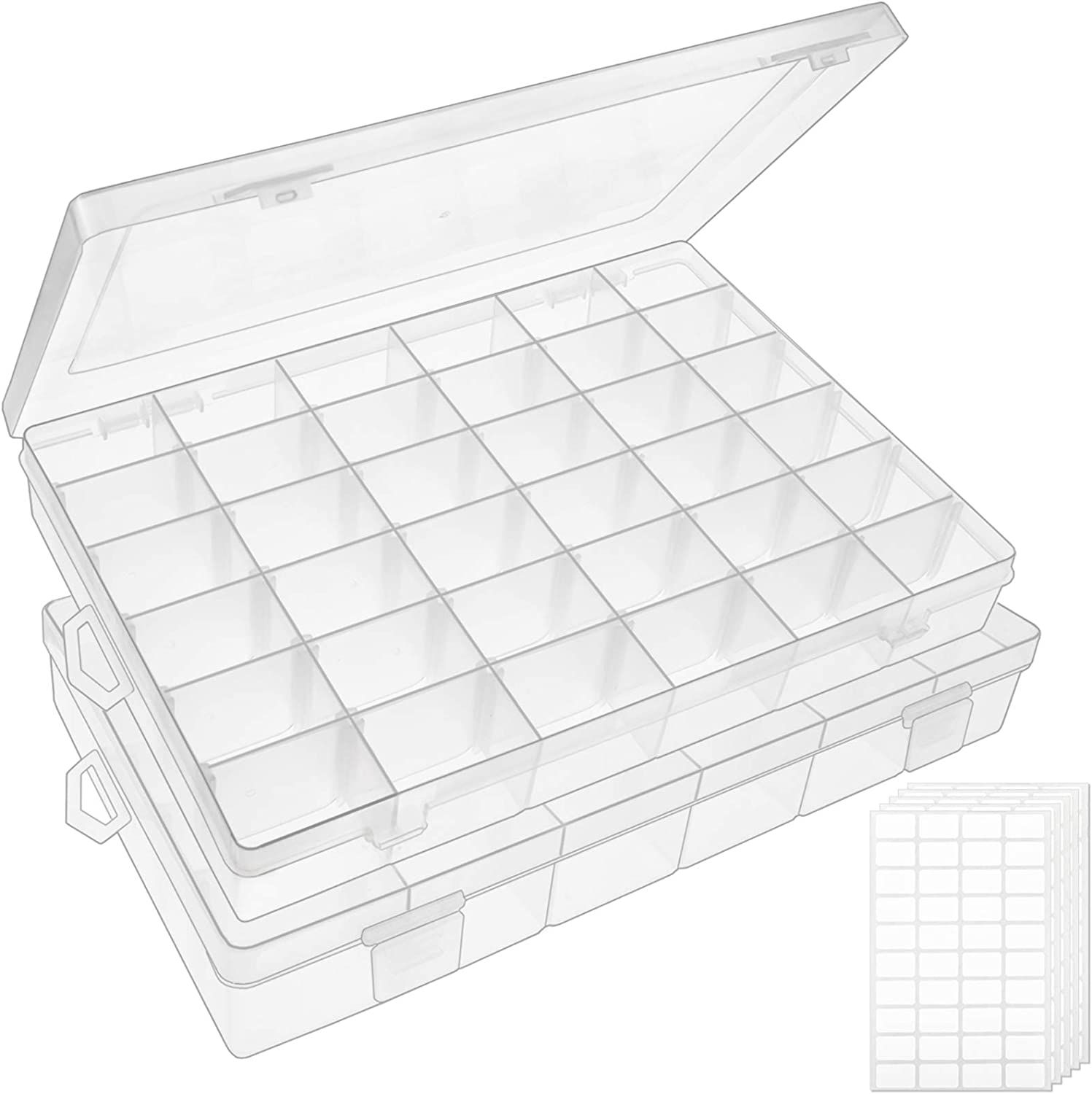 OUTUXED 2pack 36 Grids Clear Plastic Organizer Box Storage Container Jewelry Box with Adjustable ... | Amazon (US)