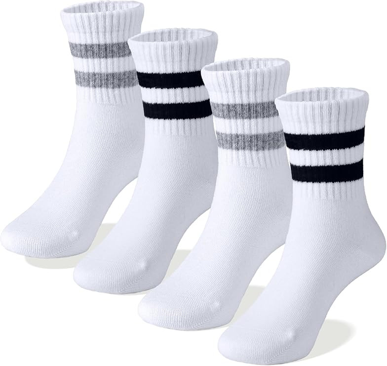 COTTON DAY Unisex School Kids Boys Girls Soft Cotton Black White Gray Navy Khaki Athletic Socks w... | Amazon (US)