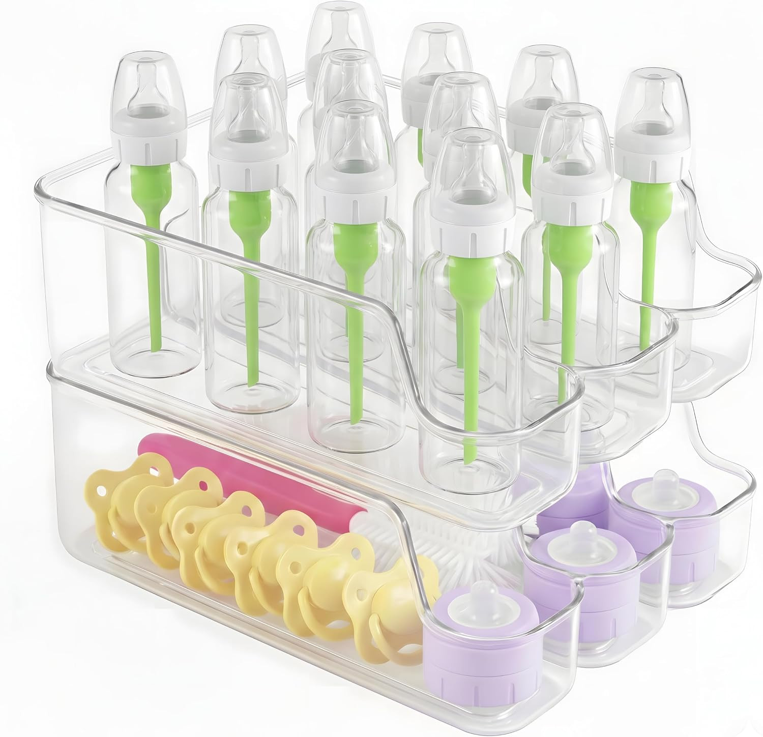 MGY 2 Pack 3 compartments Baby Bottle Organizer compatible with Dr. Brown's 4/8oz Narrow Bottles, Multi-Use Feeding Supplies Holder for Kitchen Counter, Cabinet & Fridge | Amazon (US)