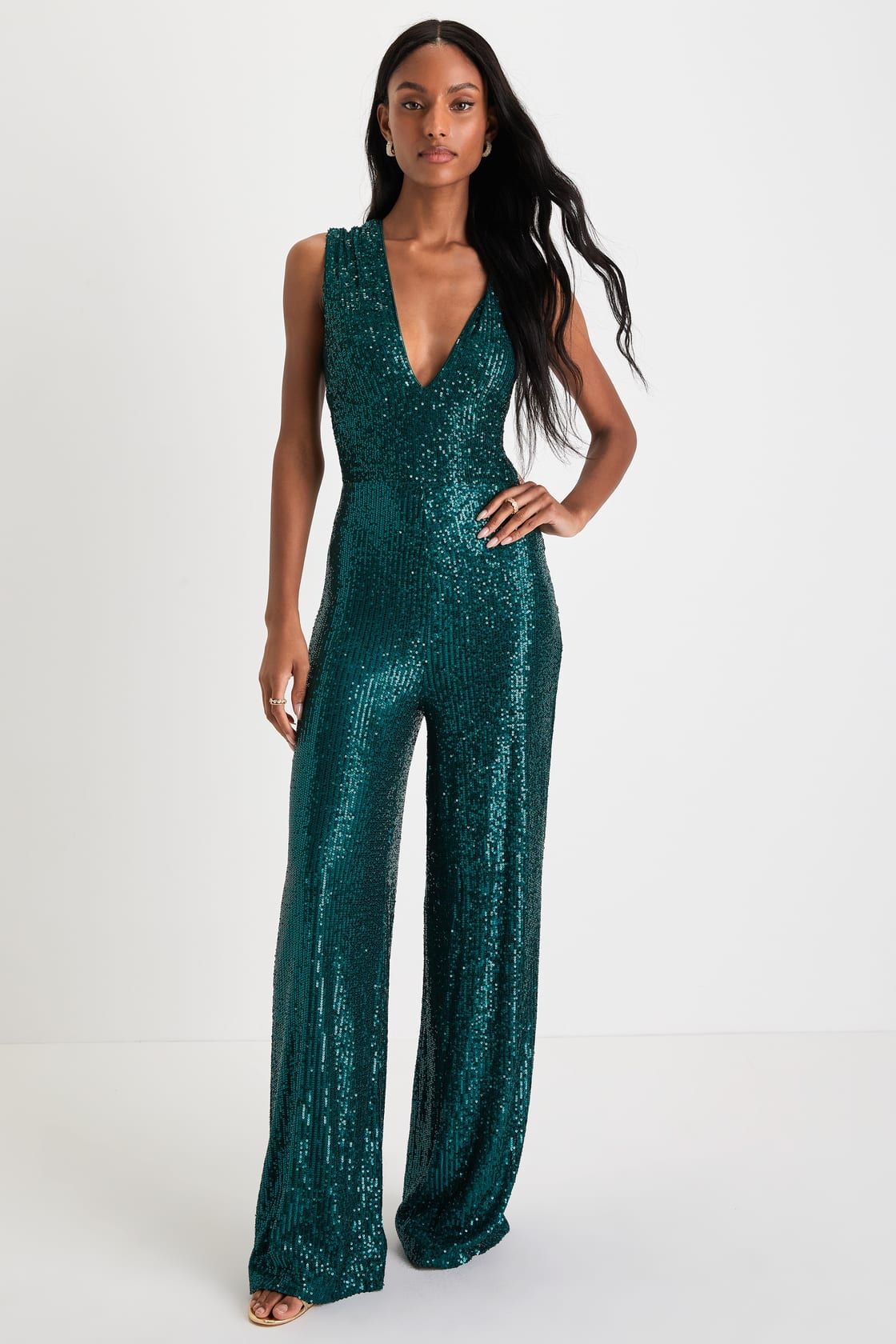 Thinking Out Loud Emerald Green Sequin Backless Jumpsuit | Lulus (US)