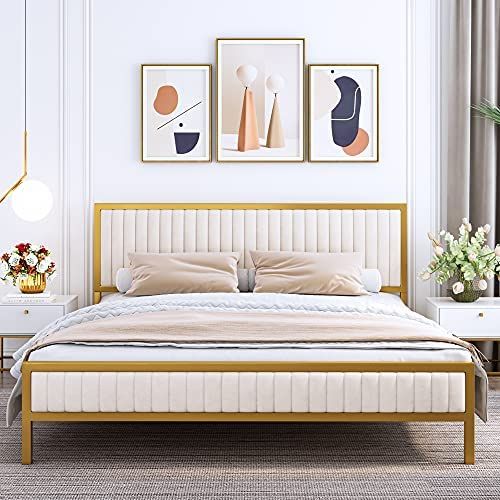HIFIT King Size Bed Frame, King Bed Frame and Headboard, Heavy Duty Metal Foundation, Upholstered... | Amazon (US)