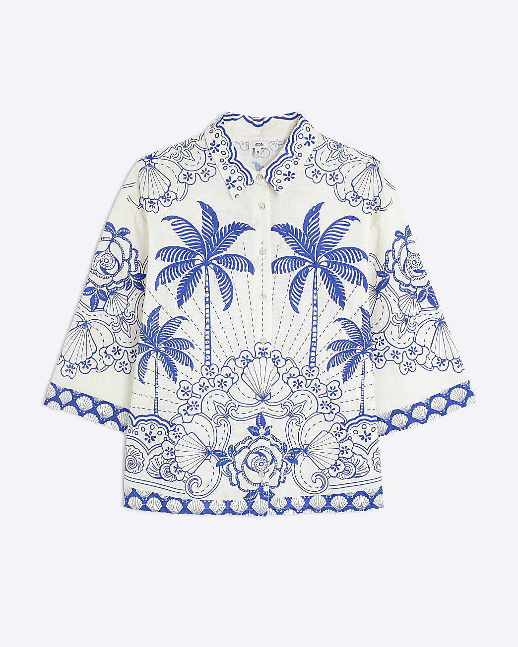 Blue Short Sleeve Boxy Fit Shell Print Shirt | River Island UK & IE