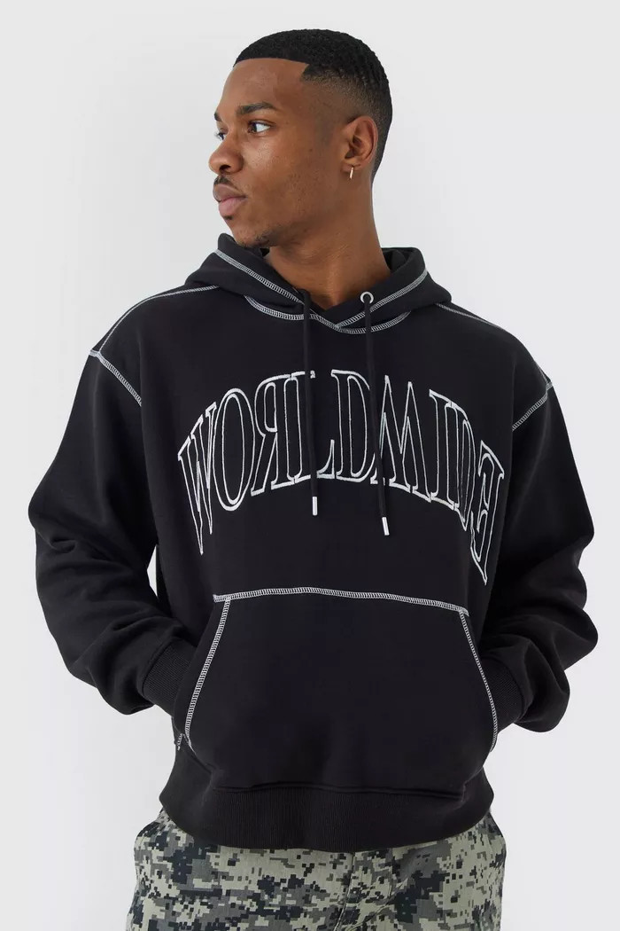 Oversized Worldwide Contrast Stitch Hoodie | boohoo (US & Canada)