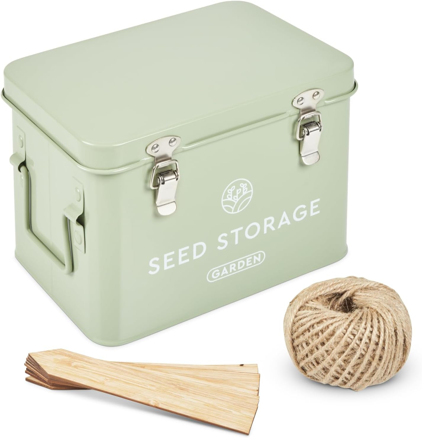 Seed Storage Box – Metal Seed Packet Organizer with Garden String and Bamboo Plant Labels. Seed... | Amazon (US)