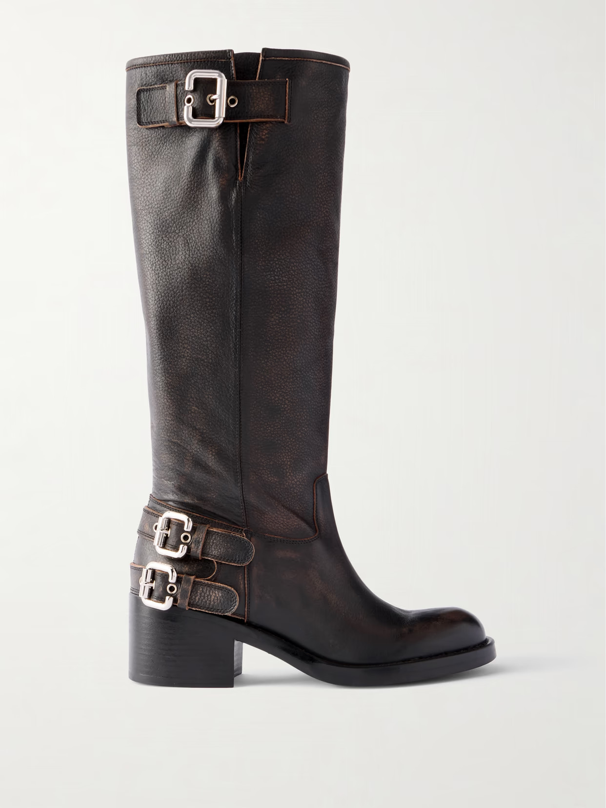 Chloé - New Bikers Buckled Textured-leather Boots - Black | NET-A-PORTER (UK & EU)