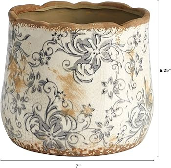 Nearly Natural 7in. Tuscan Ceramic Gray Scroll Planter | Amazon (US)
