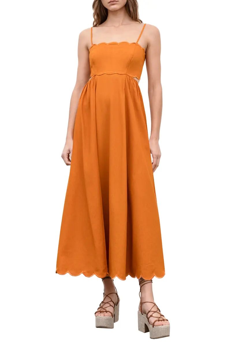 Scalloped Linen & Cotton Midi Dress | Nordstrom