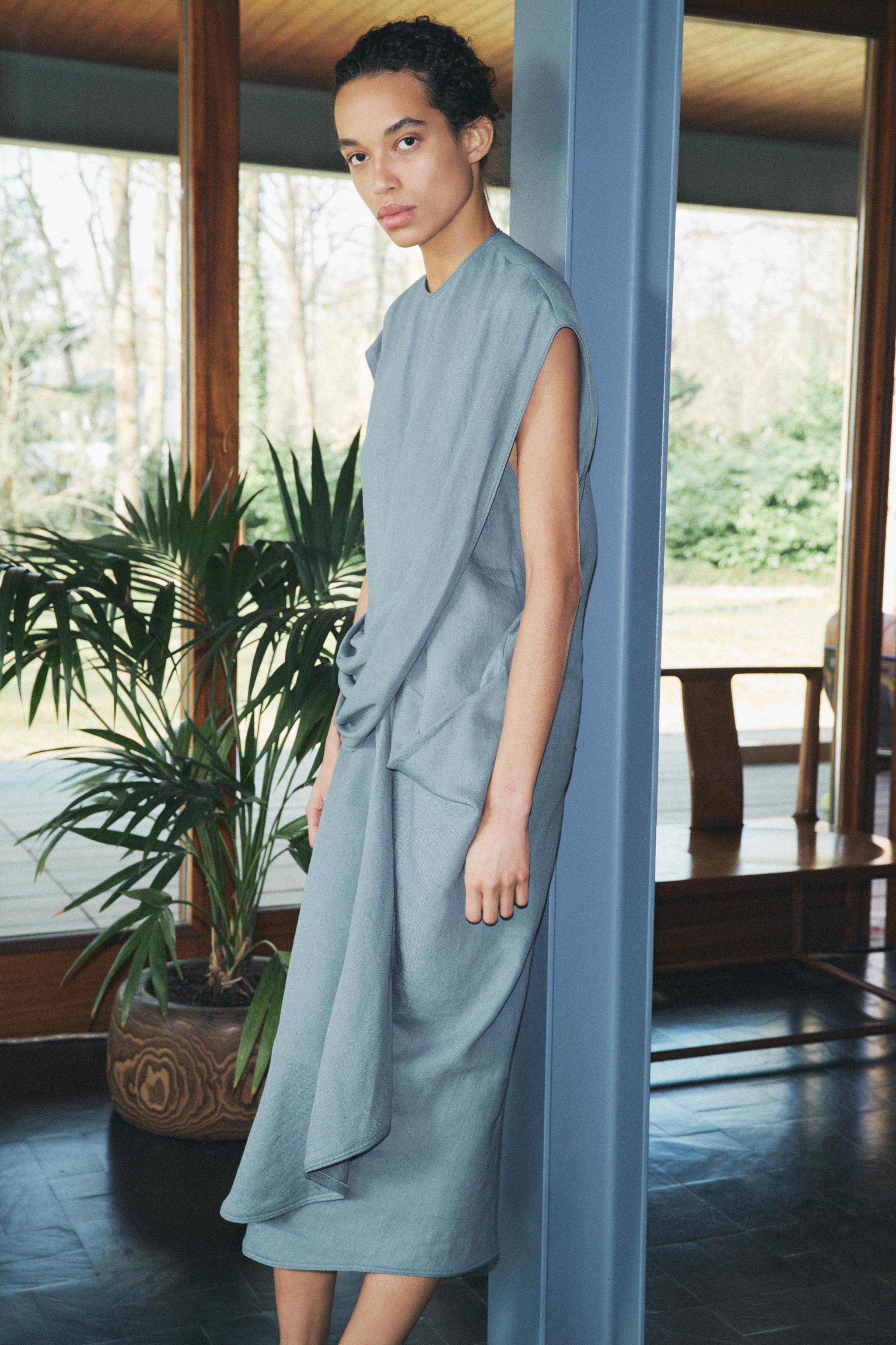 ZW COLLECTION LINEN-BLEND DRAPED DRESS | Zara UK