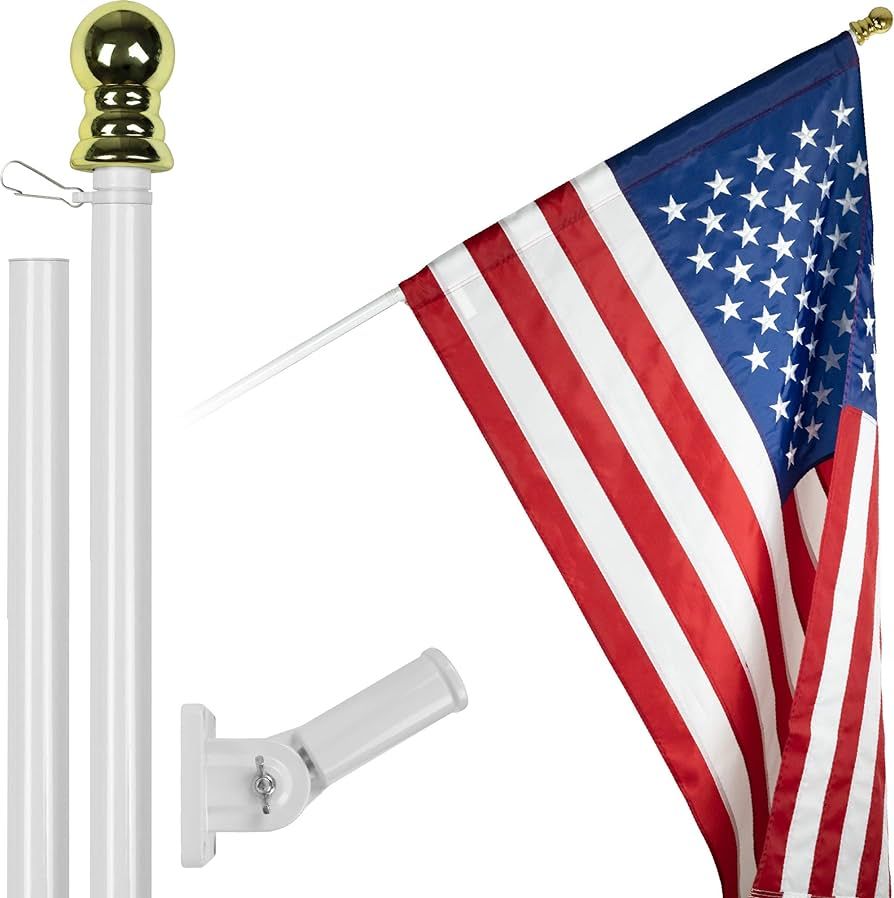 G128-6 Feet Tangle Free Spinning Flagpole (White/Silver) American Flag Pole Sleeve Embroidered 3x... | Amazon (US)
