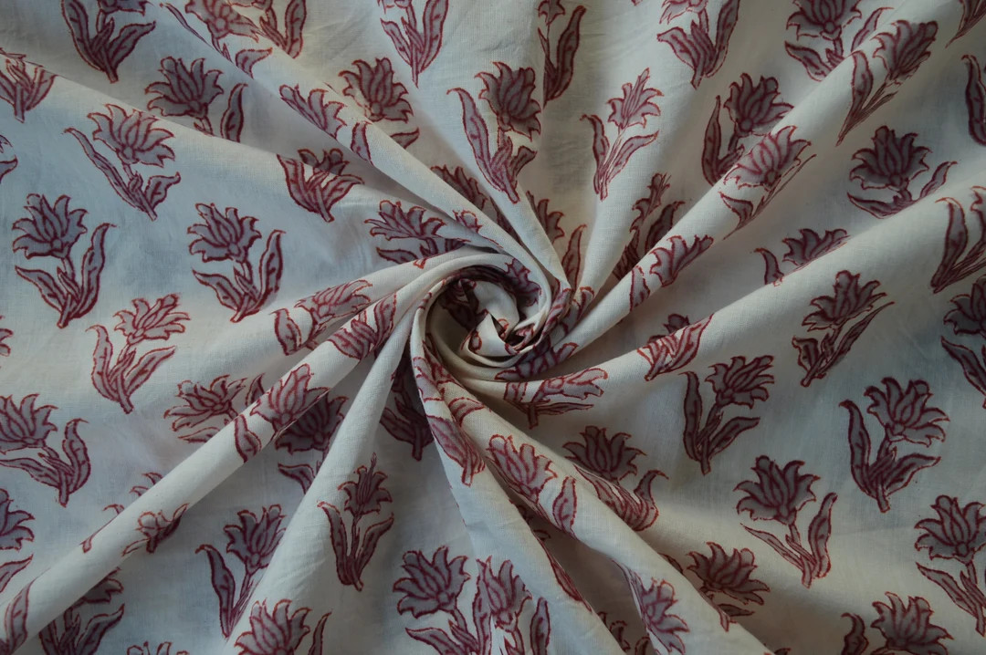 Hand Block Print Cotton Fabric: Pale Purple Floral Motif | Etsy (US)