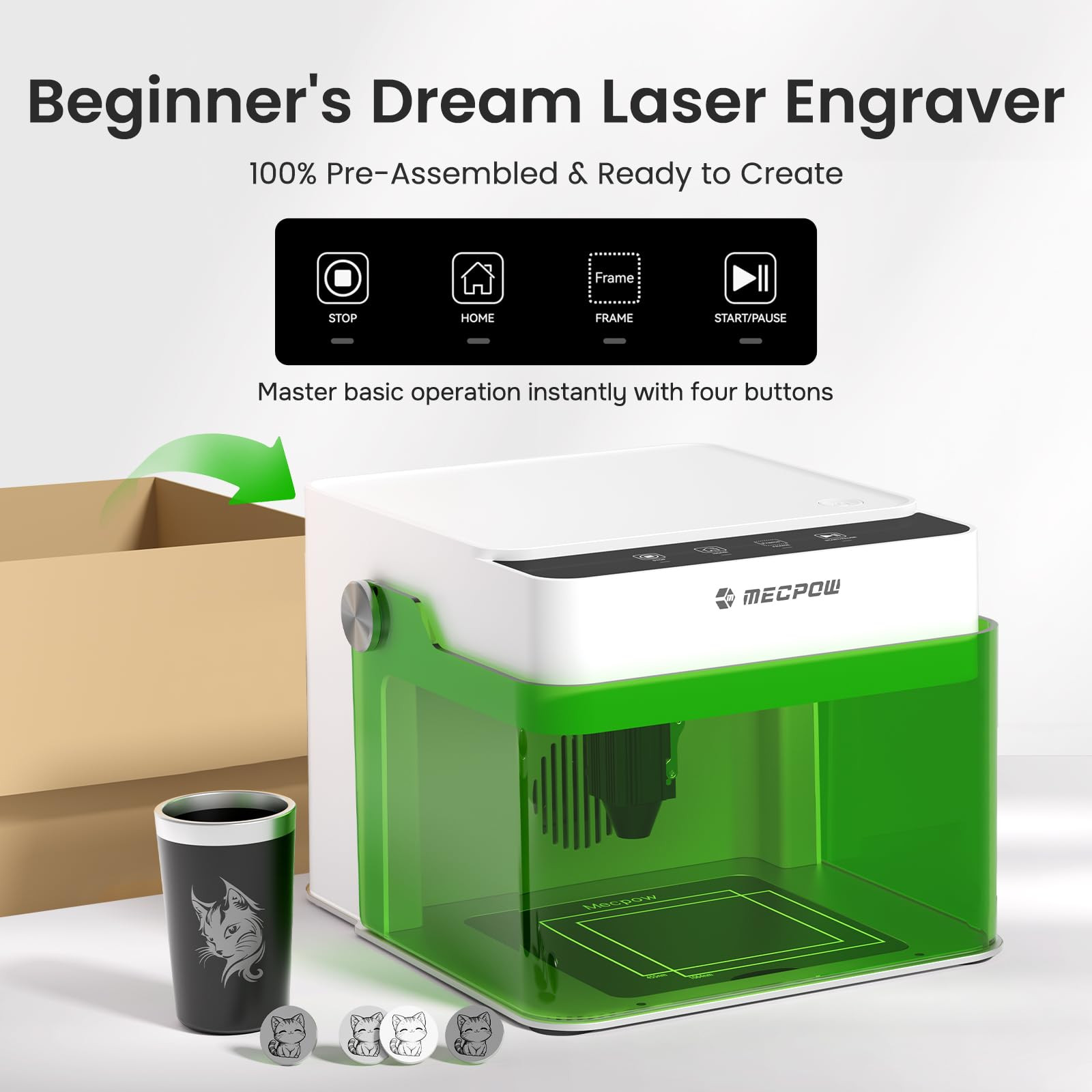 M1 3.5W Mini Laser Engraver, No Installation Required, 3500mW Desktop Laser Engraver, Easy to Carry for Beginners at Home with Protective Lens, 100 x 100 mm Work Area | Amazon (US)