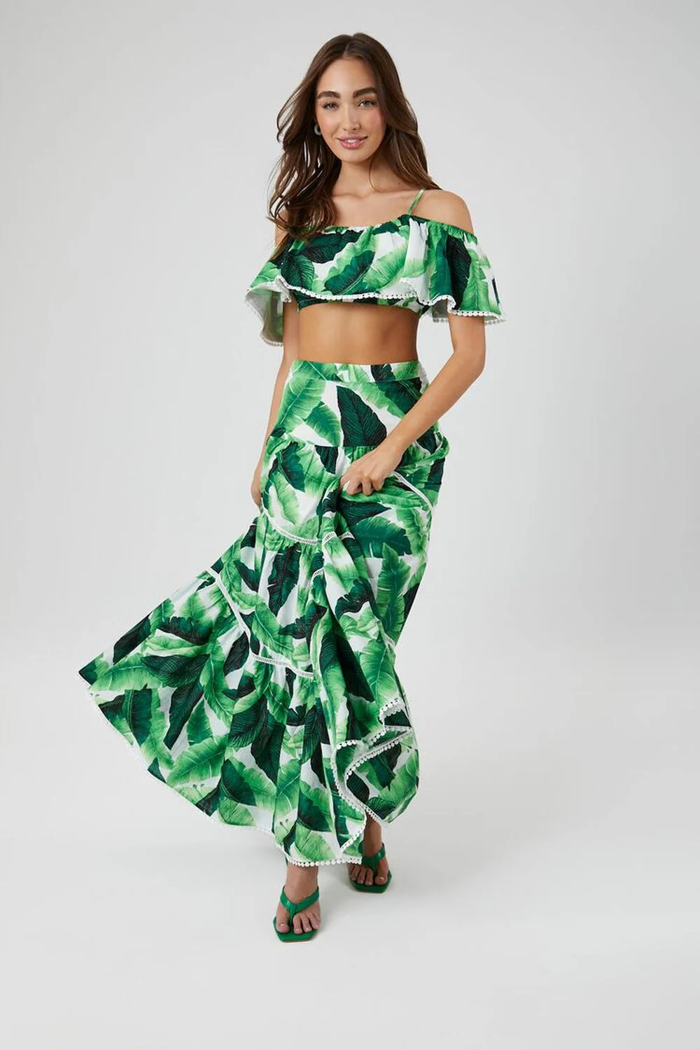Tiered Tropical Leaf Maxi Skirt | Forever 21 (US)
