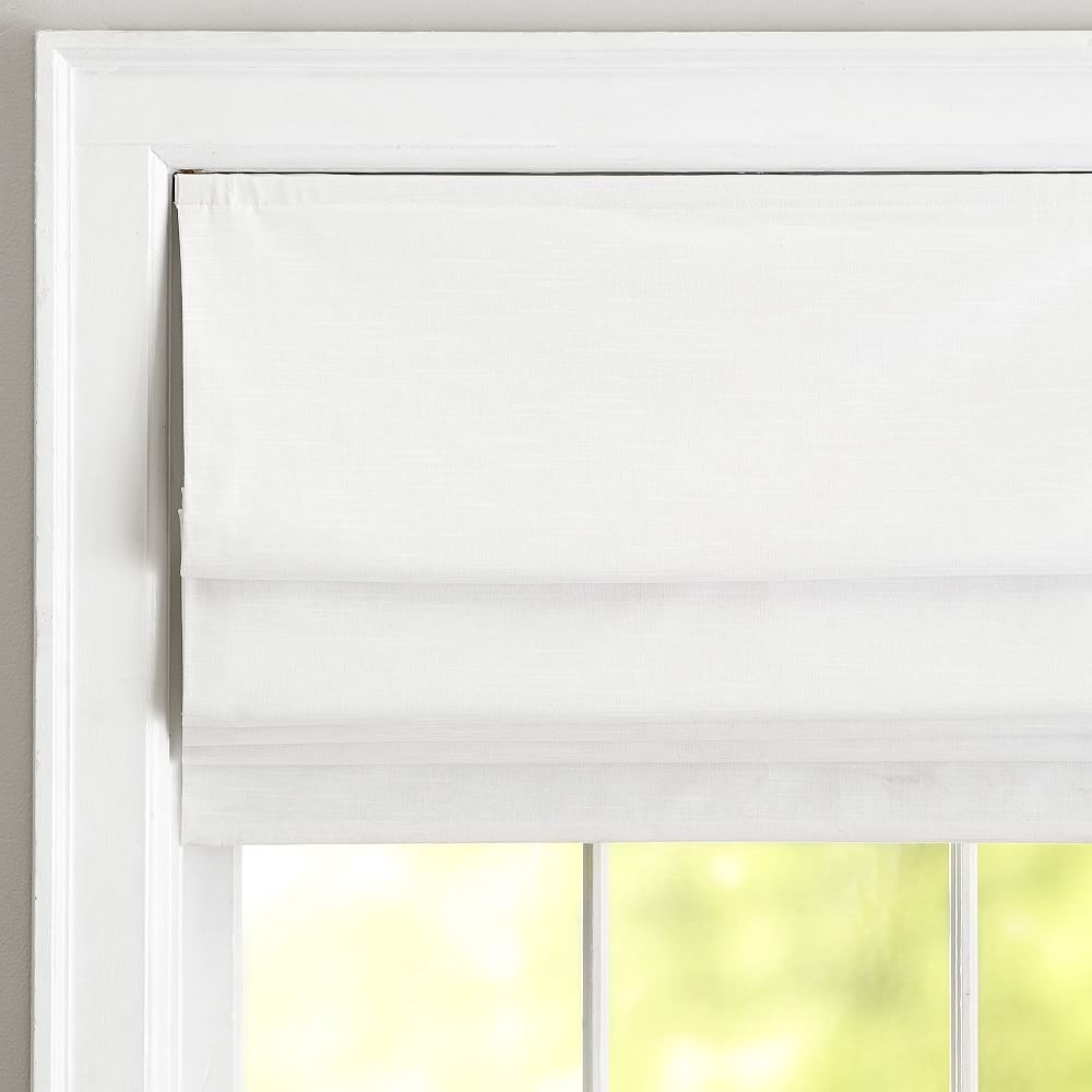 Cotton Linen Roman Shade, 26""x64"", White | Pottery Barn Teen