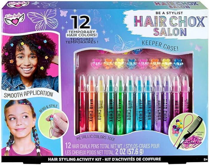 Fashion Angels Be a Stylist Hair Chox Salon Activity Kit - 12 Temporary Hair Chalk Pens, Yellow,O... | Amazon (US)