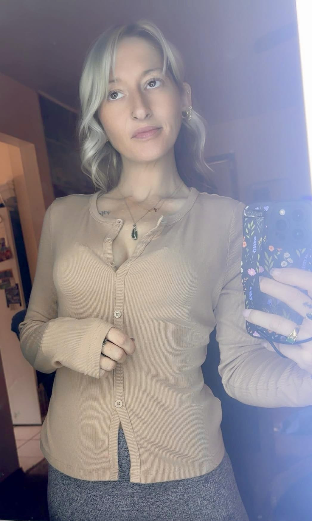 ANRABESS Women Long Sleeve Button Down Shirts Ribbed Knit Slim Fitted Crop Tops 2025 Fall Y2K Dre... | Amazon (US)