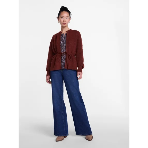 Scenario Women's and Women's Plus Open Tie Cardigan Lightweight Sweater with Long Sleeves, Sizes ... | Walmart (US)