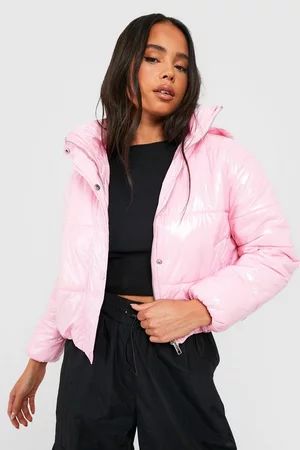 Petite Hooded Crop High Shine Coat | Boohoo.com (US & CA)